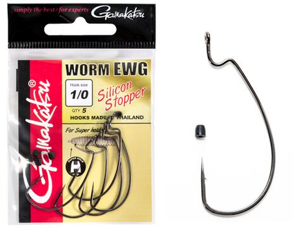 Крючки офсетные Gamakatsu WORM EWG HOOKS SIL STOPPER BLACK №1/0, 5шт.