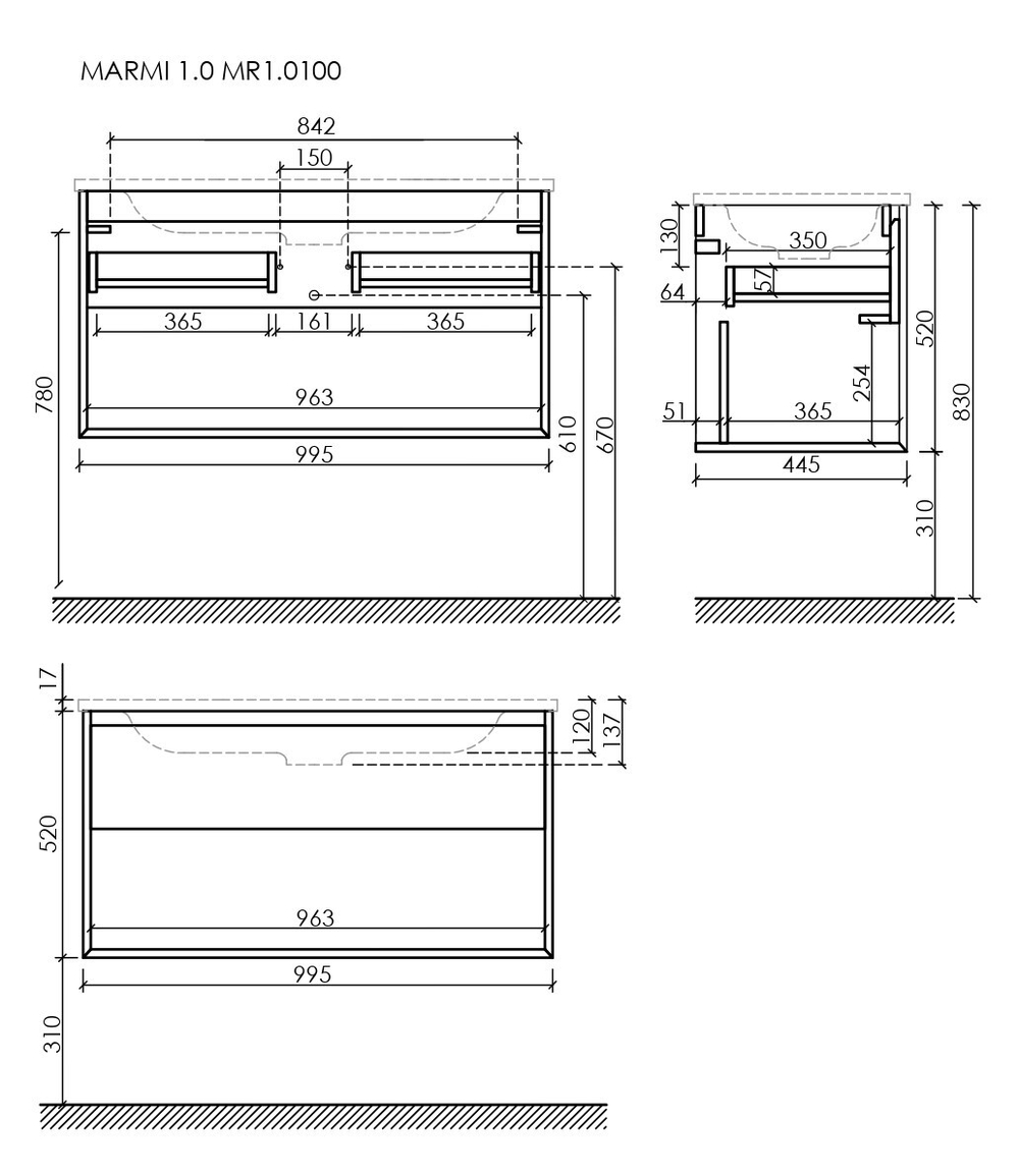 Тумба с раковиной Sancos Marmi 1.0 100 см MR1.0100ECH дуб чарльстон