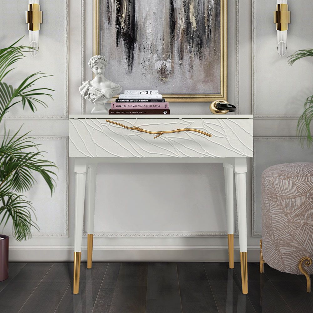 Консоль Арт Колор leaves Стайл Голд Белый опал