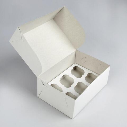 Коробка на 6 капкейков без окна, белая 25 х 17 х 10 см