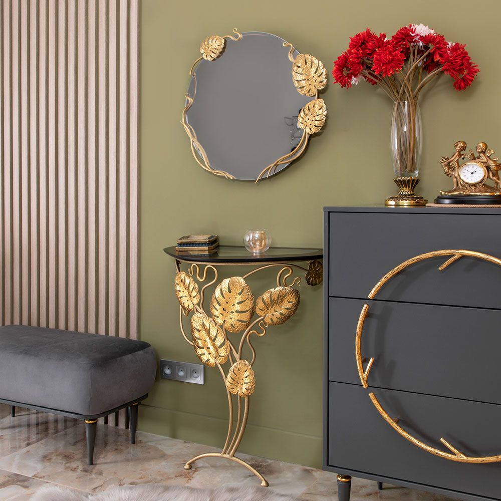 Консоль Monstera Deliciosa Glass (Монстера) Каштан Амбер