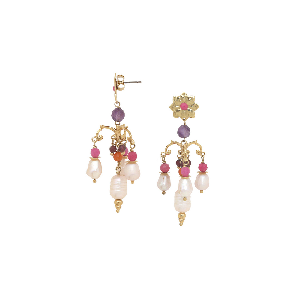 Серьги Franck Herval, Jeanne, с жемчугом, агатом, нефритом, гранатом и аметистом, FH26.1-12-70113 (ф