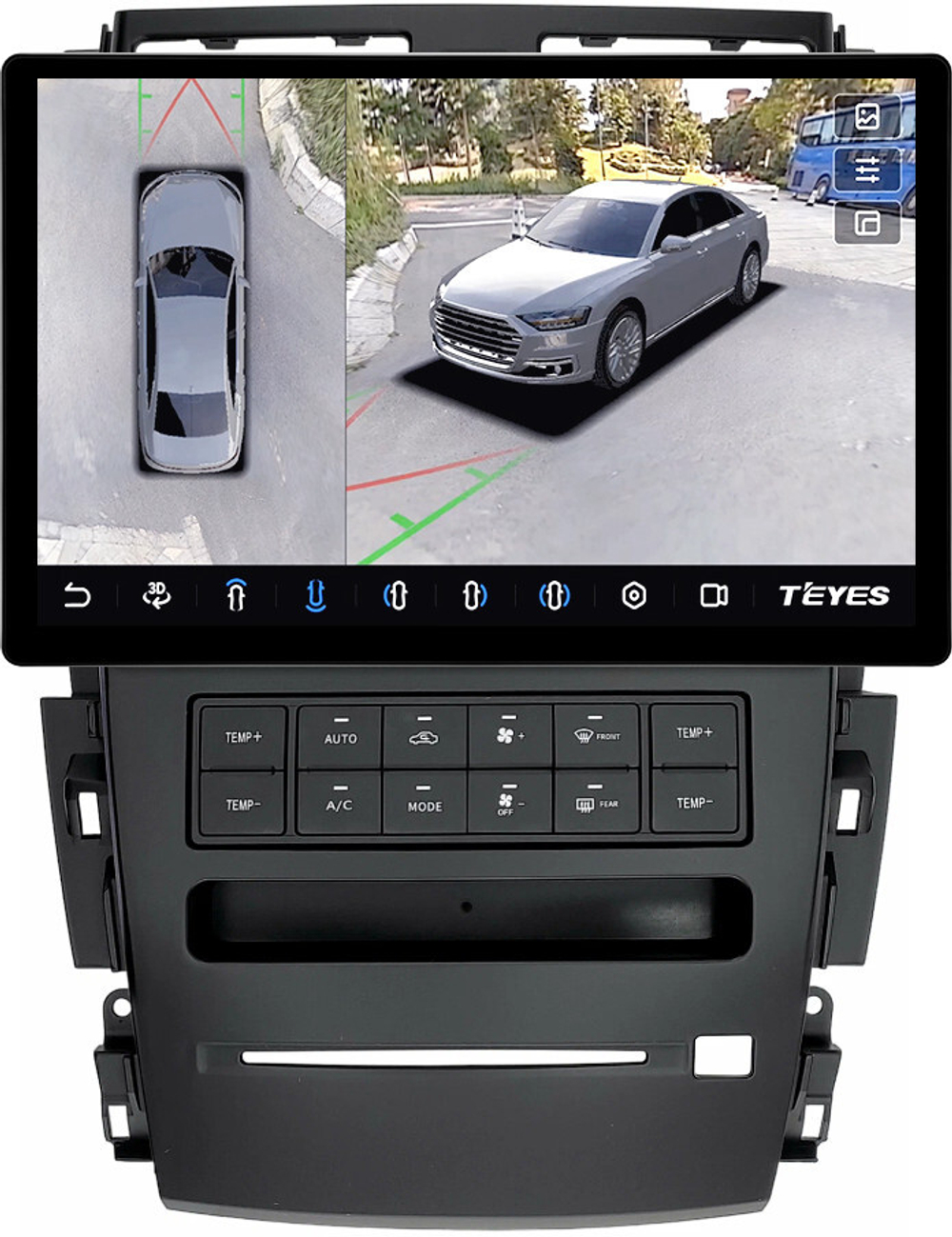 Магнитола для Nissan Teana J31 2003-2008 (большая рамка) - Teyes CC3-2K-360 монитор 13" 2K QLED на Android 10, 6Гб+128Гб, CarPlay, 4G SIM-слот, 4 камеры в комплекте