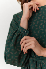 Платье Аврора из фланели для беременных и кормящих, Темно-зеленый с цветами