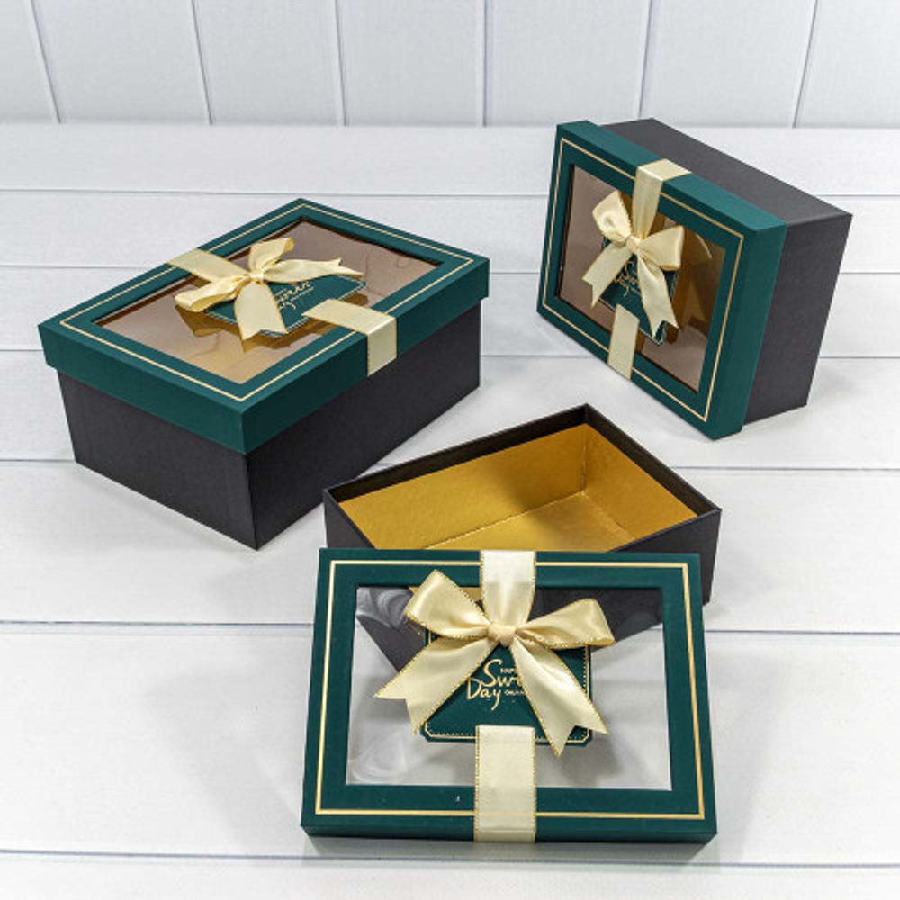 Коробка 22.5х16х9.5 см Набор 3 шт с окошком (Зеленый, Черный)