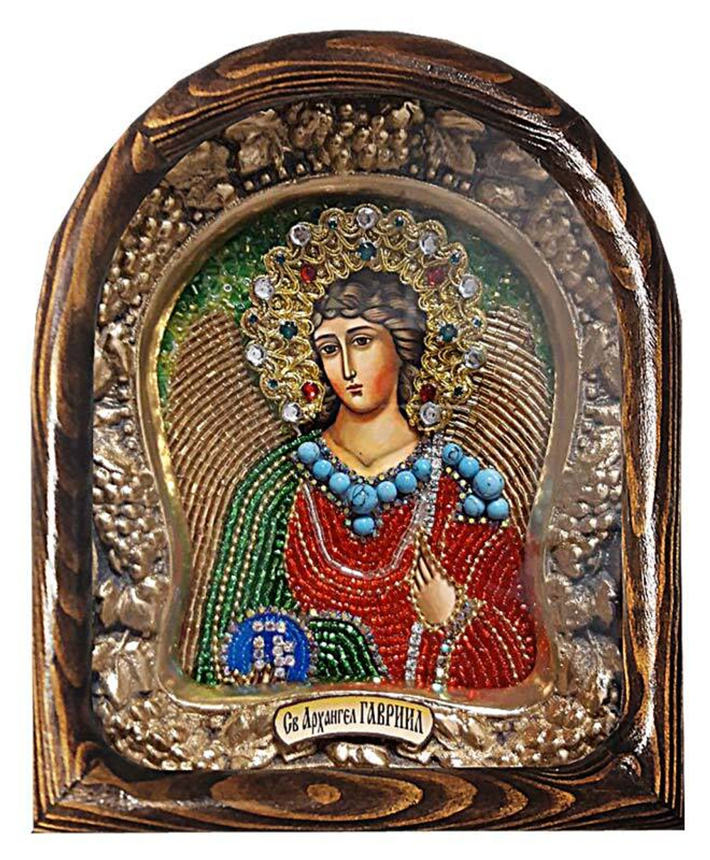 Дивеевская икона Архангел Гавриил, печать, натуральные камни и бисер