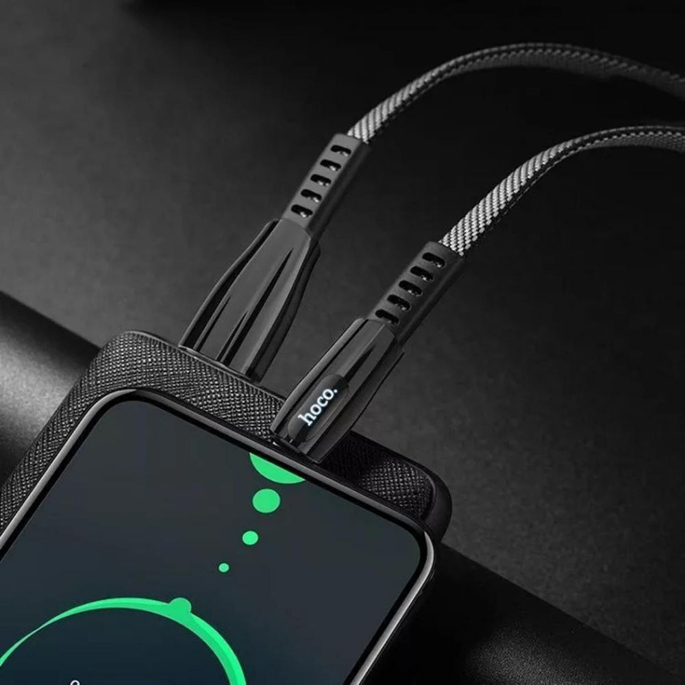 Кабель USB x Type-C -1.2м. 3.0A  LED защита от изгиба U70