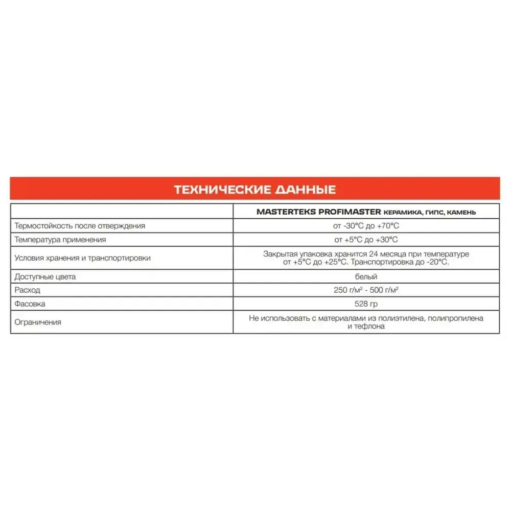Клей Жидкие Гвозди для плитки, керамики, камня, MasterTeks PM 0,53кг, белый