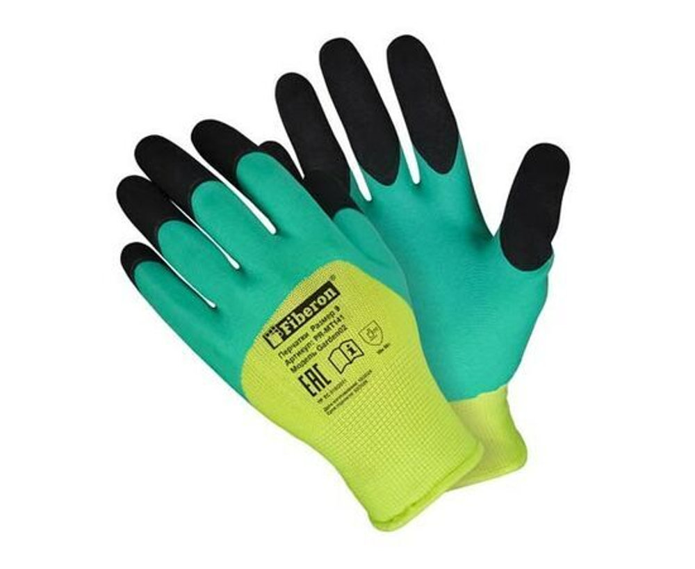 10 пар Перчатки для садовых работ: КОЛИБРИ, полиэстер, вспененное латексное покрытие, в и/у, Fiberon, 9(L)