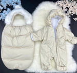 Утепленный конверт на выписку + комбинезон "Kids overall" (Цвет: Белый)