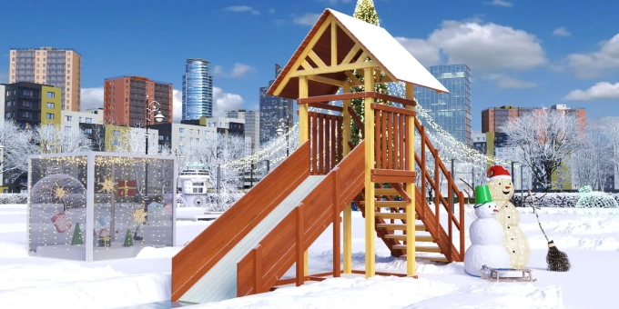 Зимняя деревянная горка Савушка "Зима - 5" скат 3м
