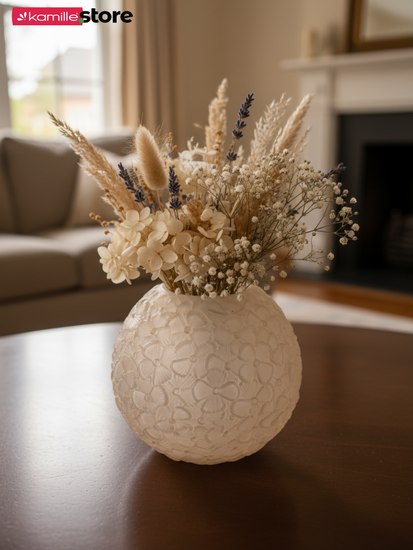 Ваза декоративная для цветов 20 см. стеклянная "Шар" с рельефным цветочным орнаментом