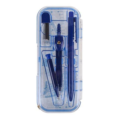 Готовальня 7 предм: циркуль-автомат, стержни, ручка, 4 линейки, пласт.футляр