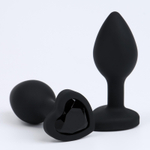 Черная анальная пробка Сердечко - 7,3 см. (Цвет: черный)