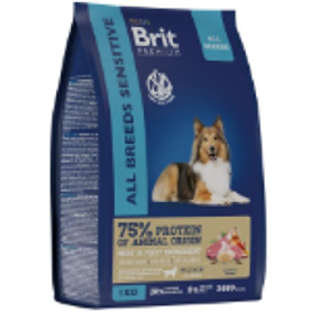 Корм для собак сухой BRIT PREMIUM с ягнёнком и индейкой для собак всех пород "Dog Sensitive", 1кг