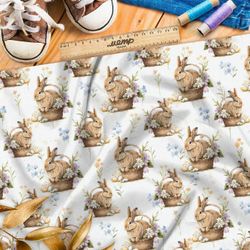 Ткань премиум таффета пасхальные зайцы