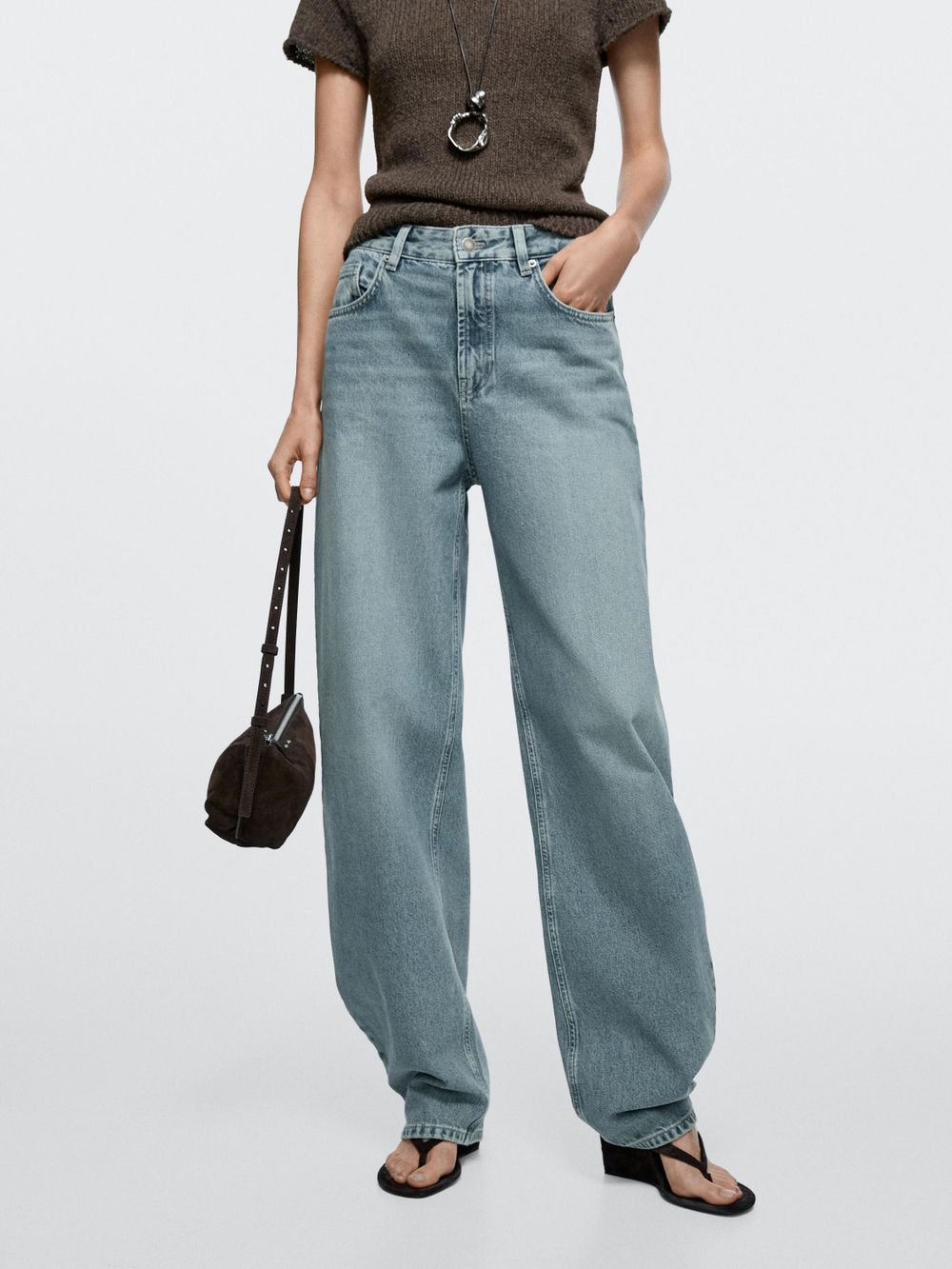 Massimo Dutti Джинсы с высокой талией и облегающим кроем, светло-голубой