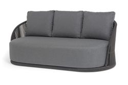 "Монтелла" диван 3-местный плетеный из роупа, каркас алюминий темно-серый (RAL7024) муар, роуп темно-серый круглый, ткань темно-серая 027