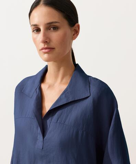 Oysho Рубашка-поло оверсайз с длинными рукавами из 100%-го льна, синий