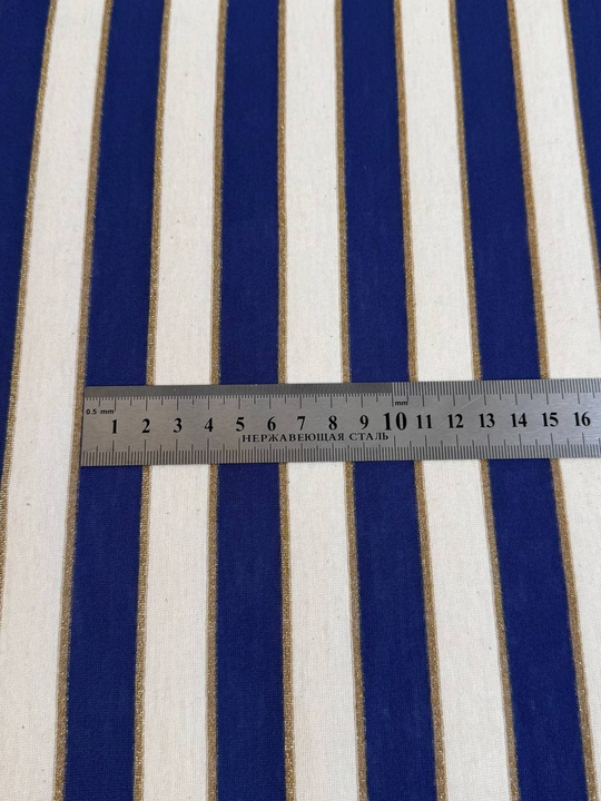 Трикотаж принт полоска, синий/молочный, люрекс, хлопок IDT