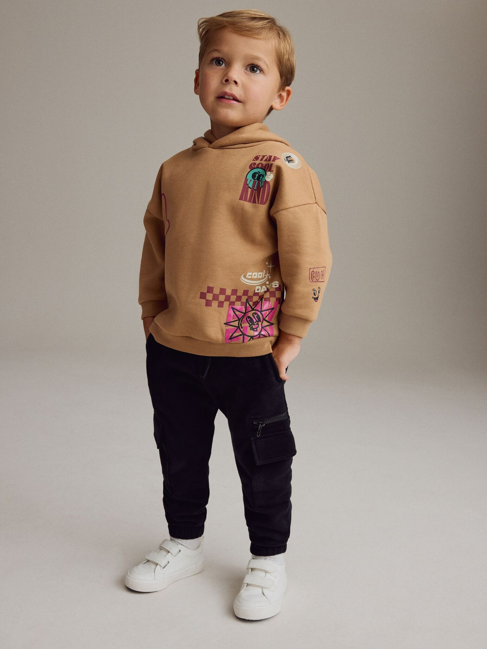 Толстовка с капюшоном и джоггеры в комплекте для мальчика Next B29-615, Бежевый, Черый