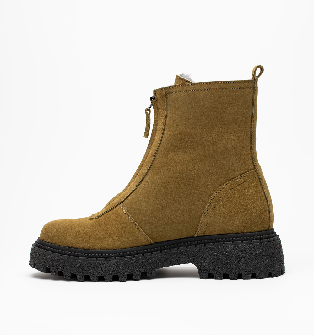 Ботинки женские натуральная кожа с мехом, хаки