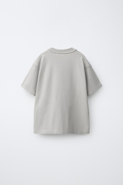 ZARA ФУТБОЛКА HEAVY WEIGHT С ВЫШИВКОЙ, СВЕТЛО-СЕРЫЙ
