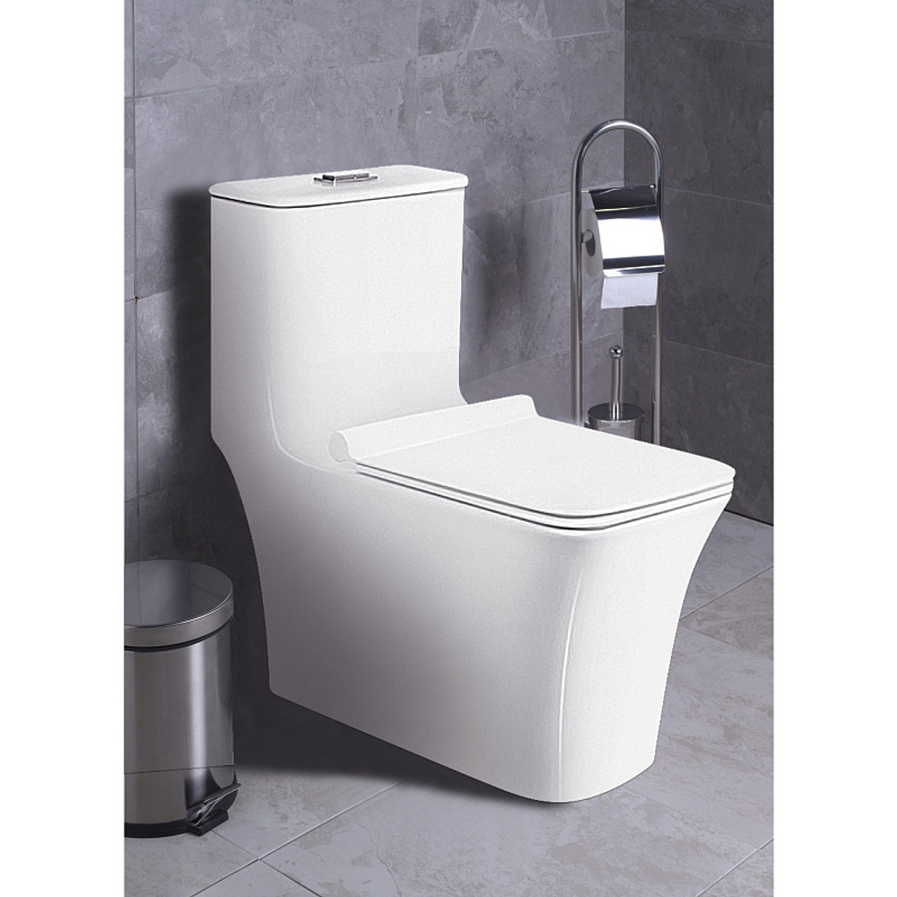 Унитаз-моноблок AZARIO STOUN 405х750х780 напольный, безободковый, в комплекте с сиденьем дюропласт микролифт, белый (AZ-1109)