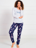 Трикотажный комплект с синими принтованными брючками (Размер: L) (Цвет: розовый)