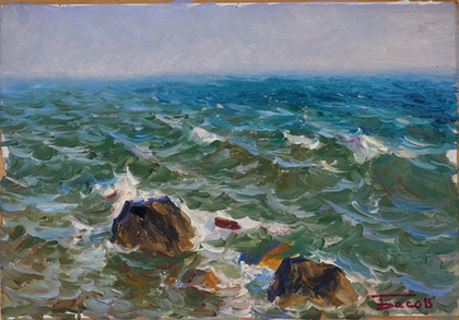 Картина Я. Басова "Море четыре балла" картон/масло 51х36