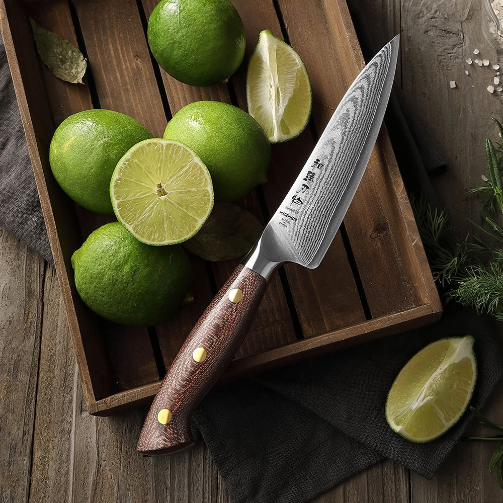 Кухонный нож Hezhen X02M Utility нож 5 дюймов клинок 67 Layers Damascus рукоять микарта, длина лезвия 13,5 см