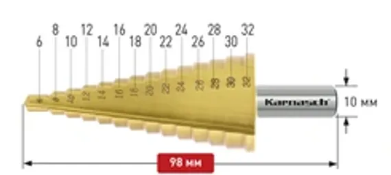 Ступенчатое сверло Ø 6-38 мм, Karnasch, арт. 20.1470U