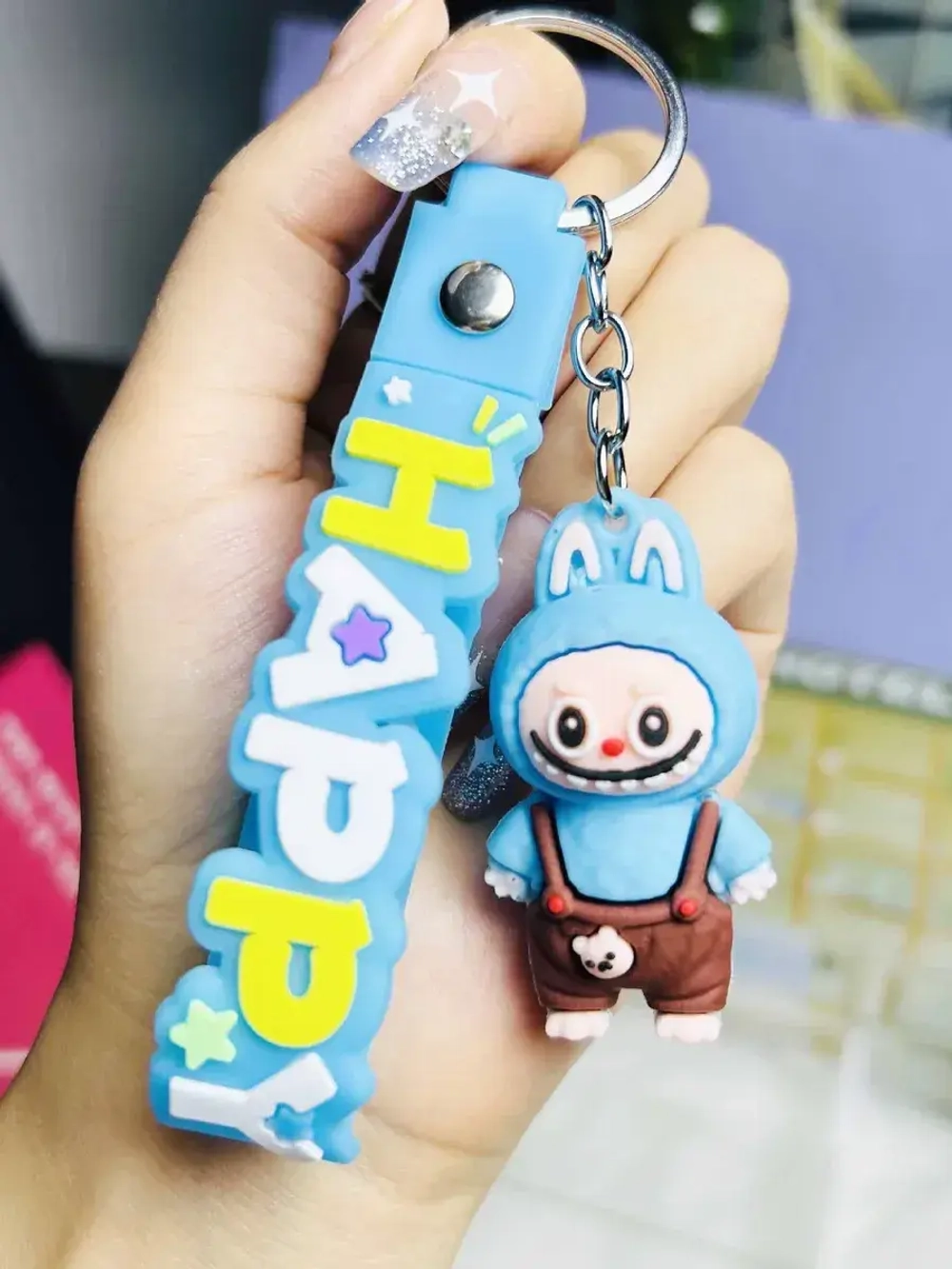 Брелок игрушка Лабубу в комбинезоне Голубой