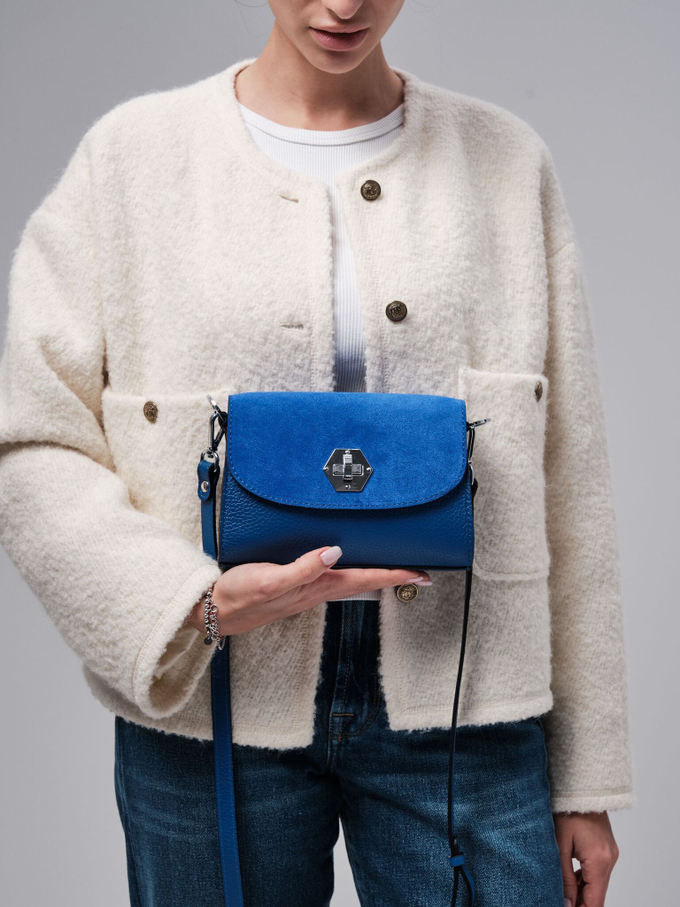 Сумка замшевая на плечо кросс-боди синяя