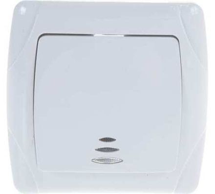 Выключатель одноклавишный с подсветкой "UNIVersal" серия "Маргарита", с/у, 10А, 220В, белый (евросло