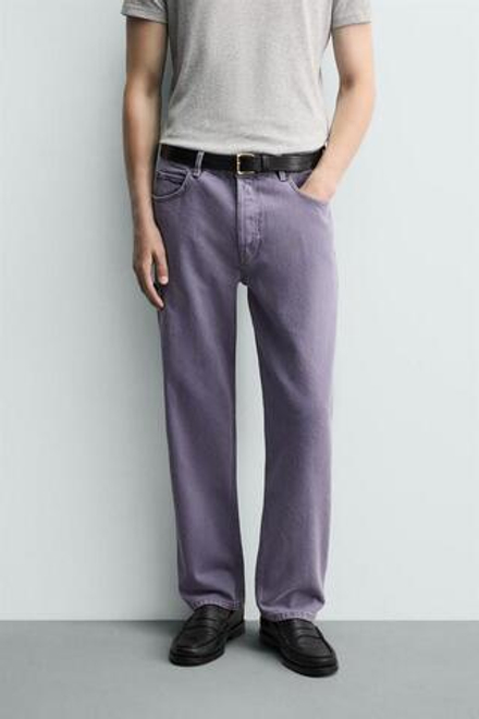 ZARA ДЖИНСЫ STRAIGHT FIT С ЭФФЕКТОМ ПОТЕРТОСТИ, ЛИЛОВЫЙ