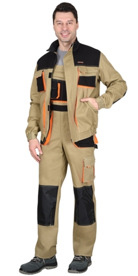 Костюм "МАНХЕТТЕН" куртка, п/к песочный с оранж. и черным тк. мех. стрейч пл. 250г/кв.м