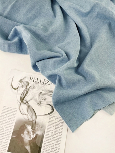 ГОЛУБОЙ - Джинсовая ткань РЕТРО (состаренная) (1403 Маша) (к0 желтая полоса от кромки 5см)