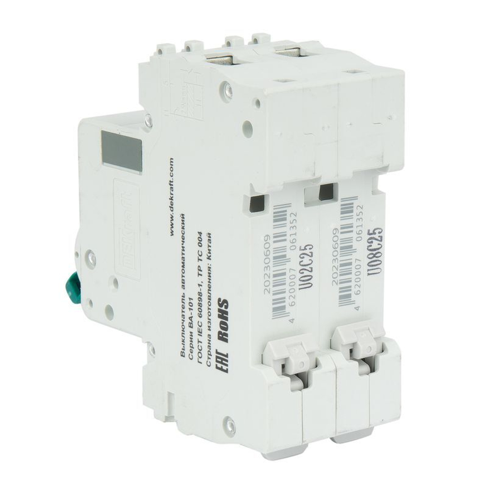 Выключатель автоматический двухполюсной C 25А 4.5кА DEKraft