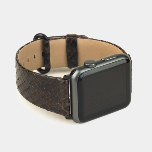 Ремешок для Apple Watch 44/45/46 mm из кожи питона, темно-коричневого цвета
