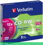 CD-R диск VerbatimW 700Mb 12x Slim case Color 5шт (43167)