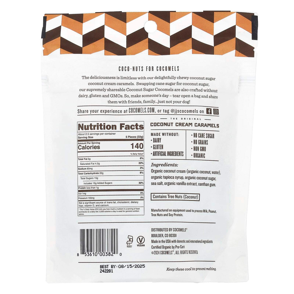 Cocomels, Coconut Cream Caramels, кокосовый сахар, 85 г (3 унции)