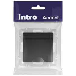 Розетка Intro Accent 6-203-05 2P+E Schuko с крышкой, 16А-250В, IP20, СУ, антрацит | Intro