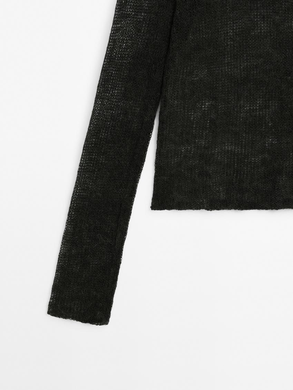 Massimo Dutti Свитер с ажурным узором, темно-зеленый