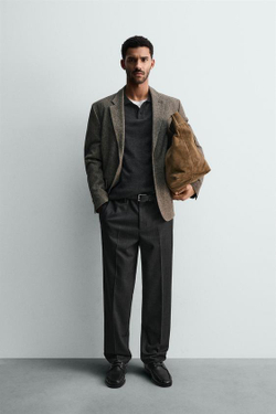 ZARA БРЮКИ ИЗ ФЛАНЕЛИ В ЕЛОЧКУ, АНТРАЦИТОВО-СЕРЫЙ