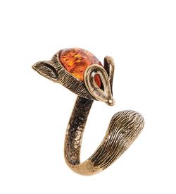 AM-2466 Кольцо «Лисица хитра» (латунь, янтарь)