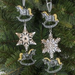 GAEM Украшение новогоднеe подвеска"Снежинка с лошадками", L6,5 W1 H19 см, 2в.