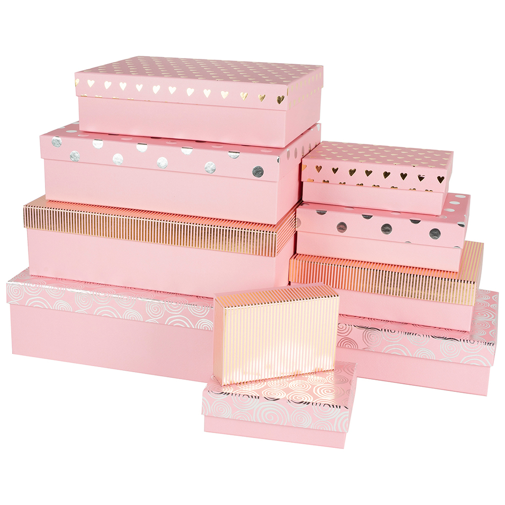 Коробка Изящный микс, Ярко-розовый/Золото/Серебро, Металлик