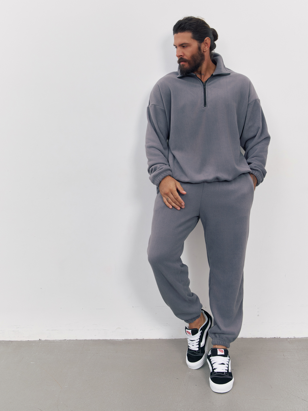 Свитшот "half zip" флисовый (серый)