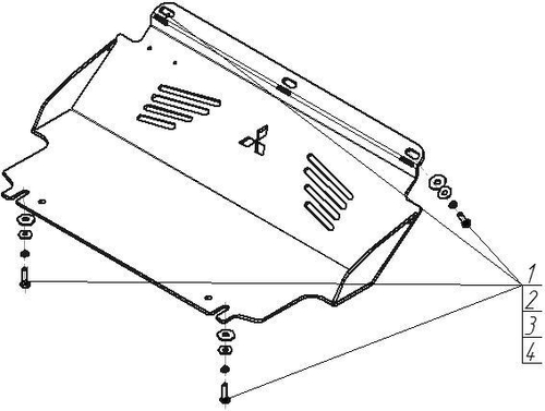 Усиленная защита Motodor радиатора. 5 мм, алюминий. для Mitsubishi Pajero Sport 2008-2016 арт.31307